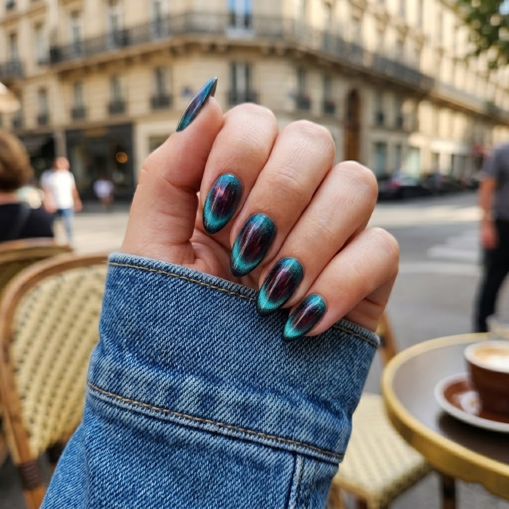 image Press-On Nails "green cat's yes " – Forme Amande XS Tany Mena