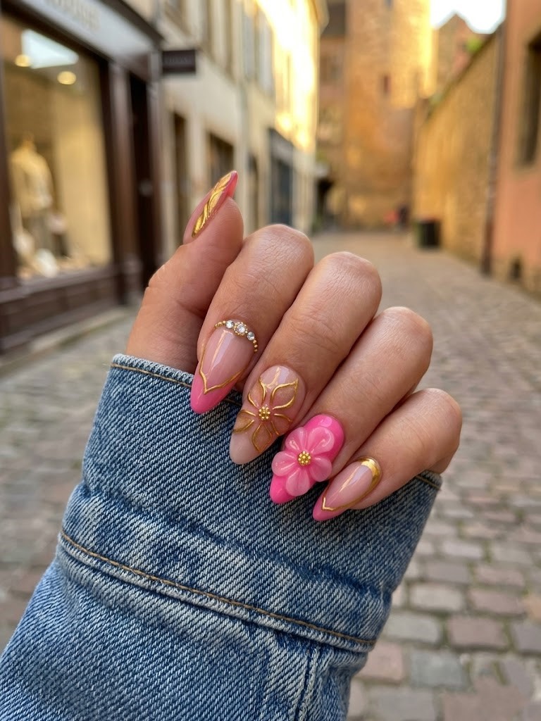 image Press-On Nails "Sakura Bloomy" – Forme Amande S Tany Mena