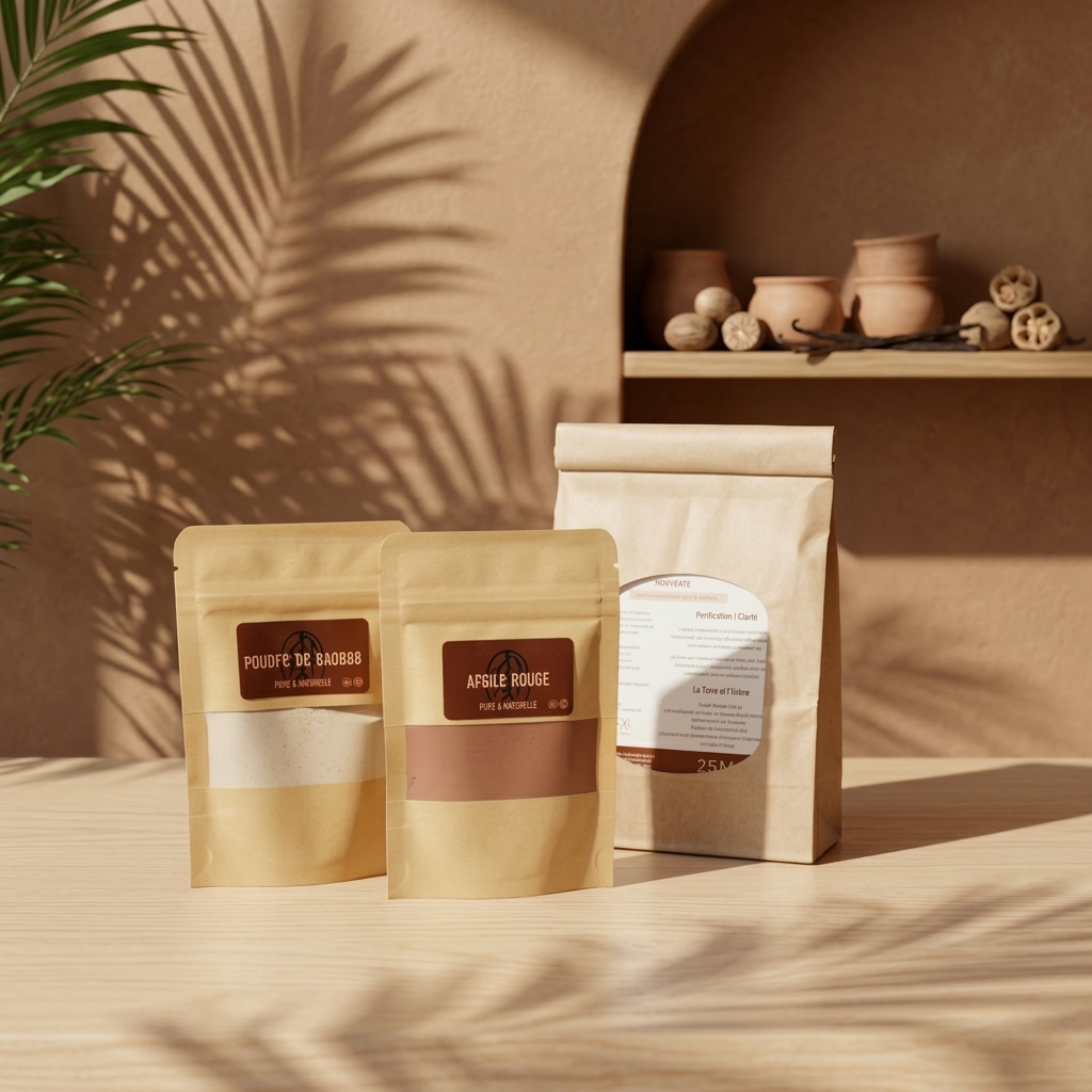Duo minéral et végétal : Argile Rouge et poudre de Baobab pour préparation de masque éclat.